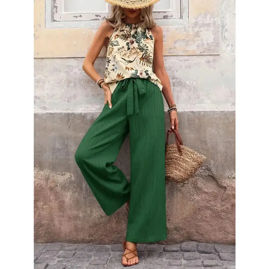 Printed Tank Top and Wide Leg Pants Set