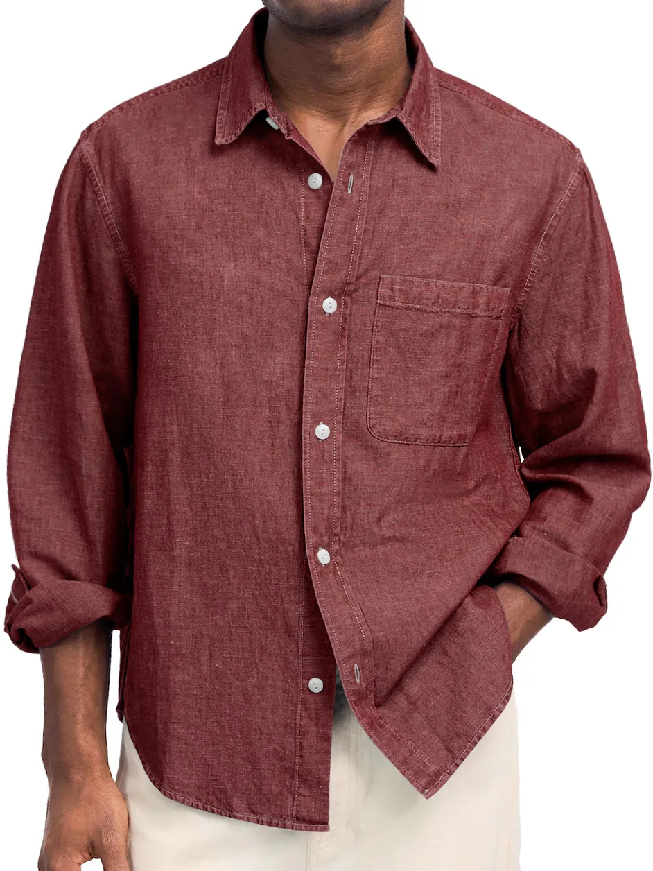 Cotton Linen Open Collar Shirt