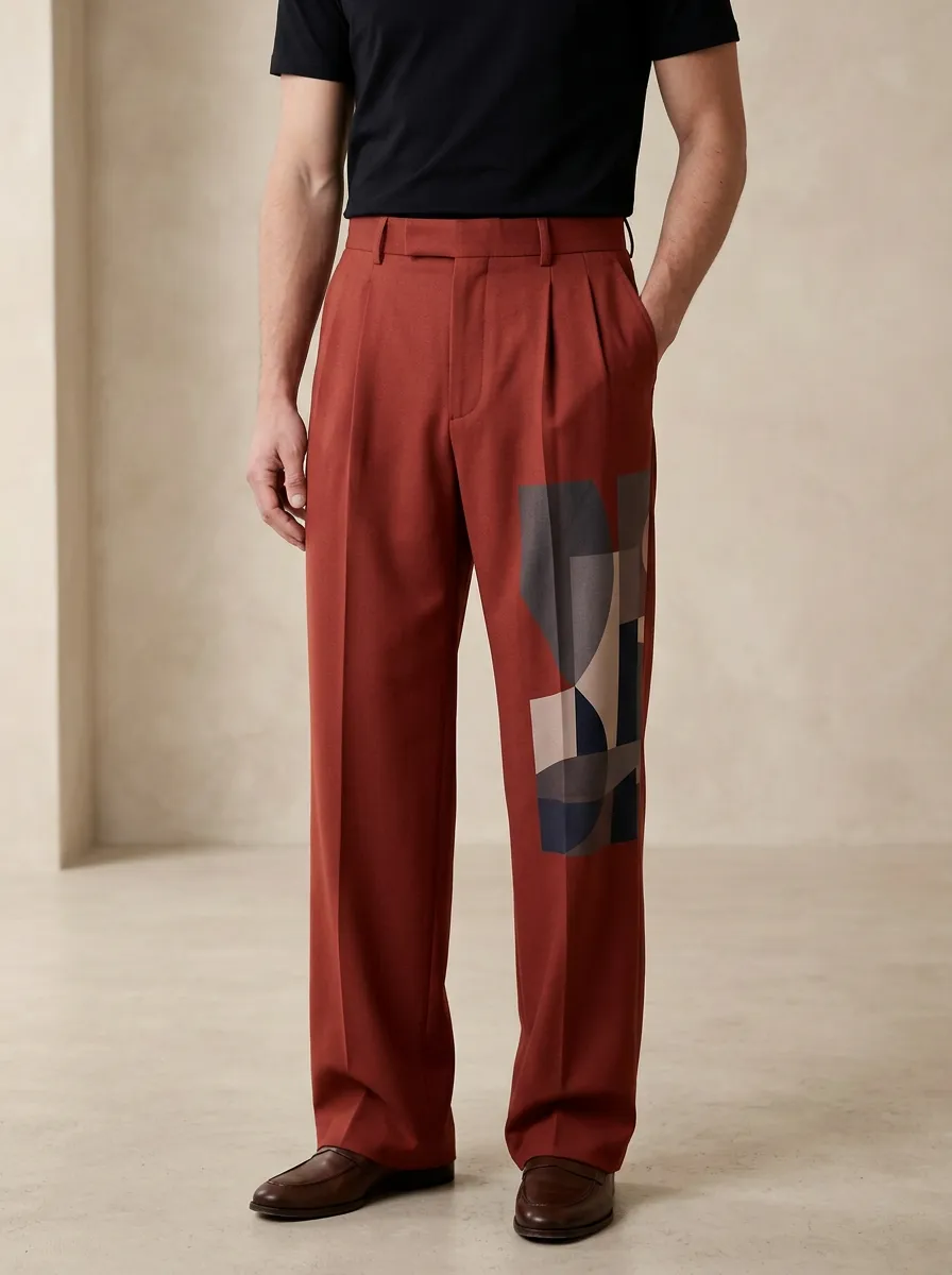 Men's Geometric Abstract Art Printed Wide Leg Trousers