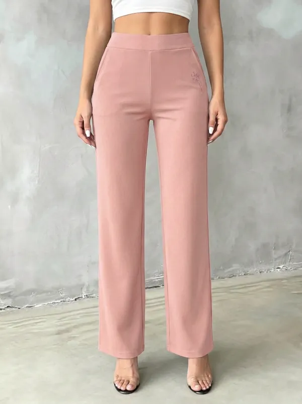Women's Contemporary Comfort Floral Embroidered Mid Rise Straight Leg Pants