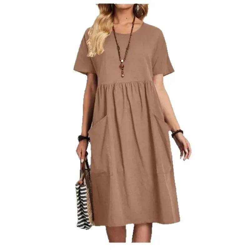 Linen Blend Cotton Blend Maxi Flowy Shape Dress