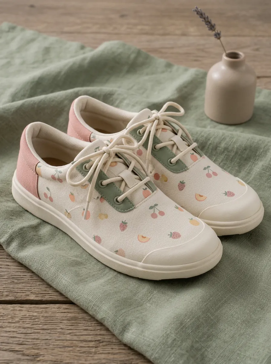 Women's Cute Fruit Pattern Cherry Strawberry Printed Canvas Shoes