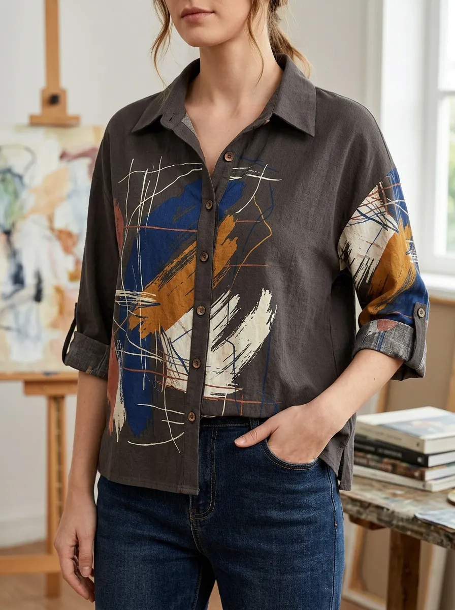 Women's Abstract Art Lover Brushstroke Studio Shirt