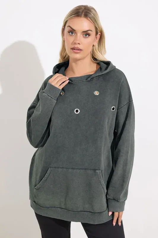 Charcoal Grey Eyelet Hoodie