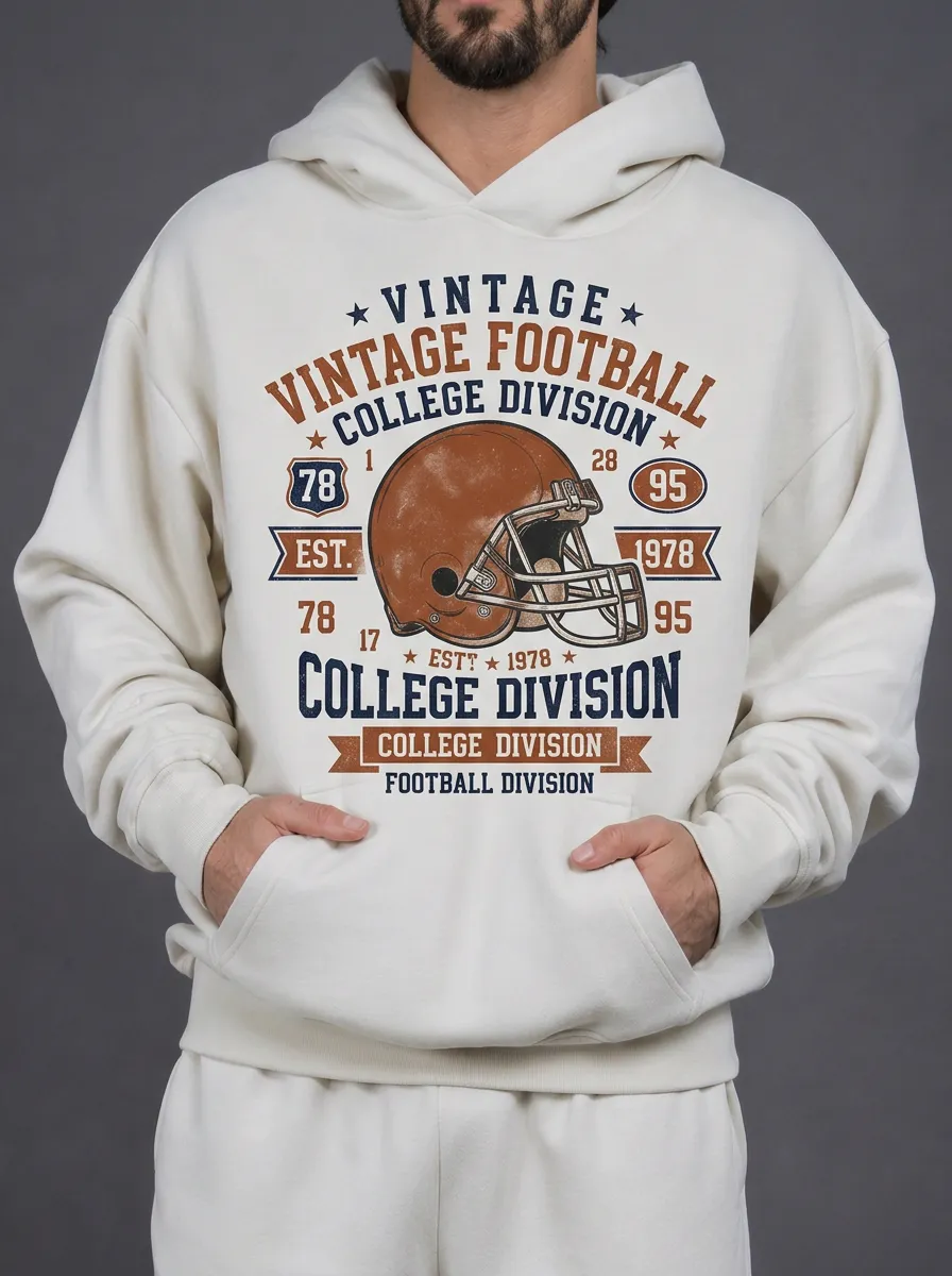 Men's Vintage Football College Division Helmet Printed Hoodie