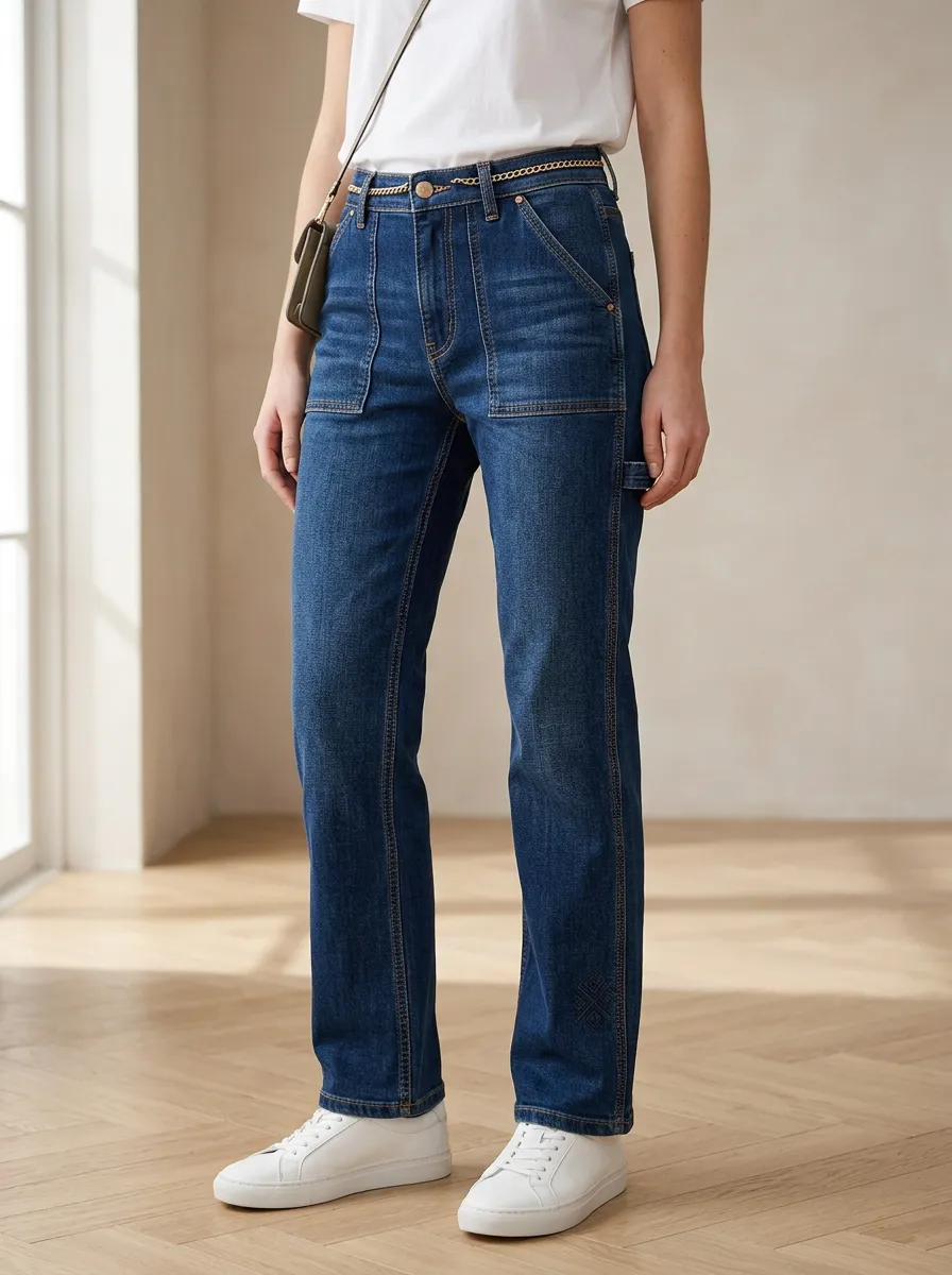Women's Casual Fashion Geometric Pattern Printed Denim Jeans