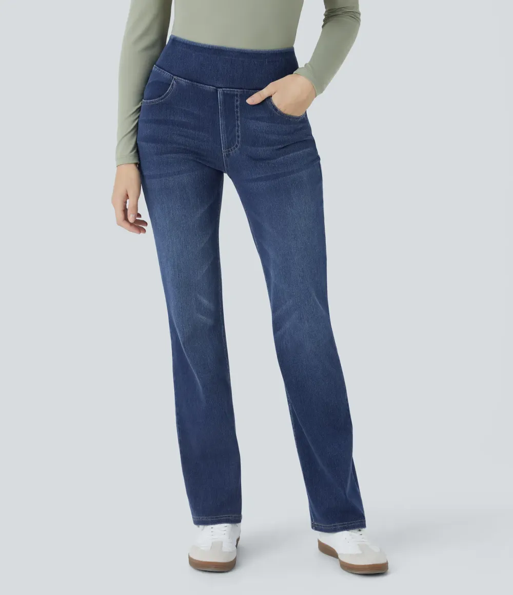 2026🔥 High Waisted Multiple Pockets Washed Stretchy Knit Casual Bootcut Jeans