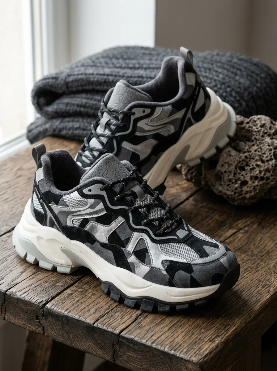 Women's Urban Style Grey Camo Pattern Printed Sneakers