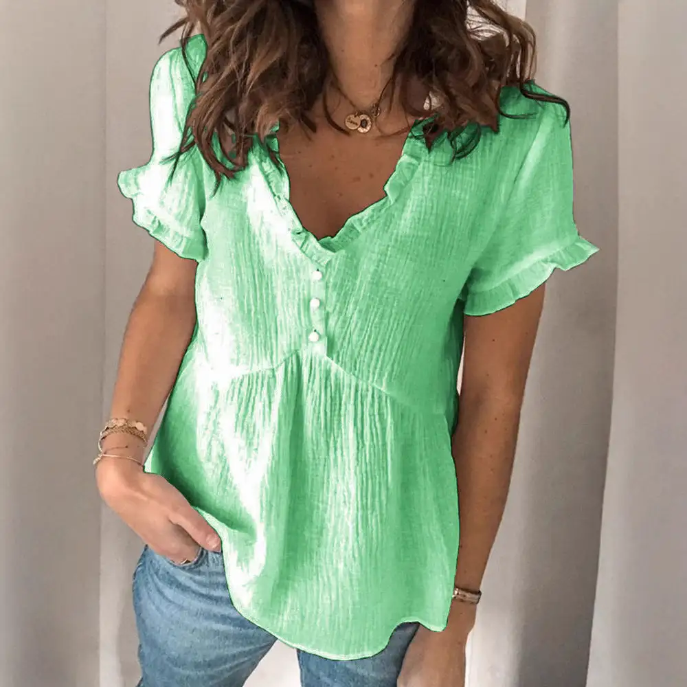 Everyday Polish Ruffled V-Neck Blouse