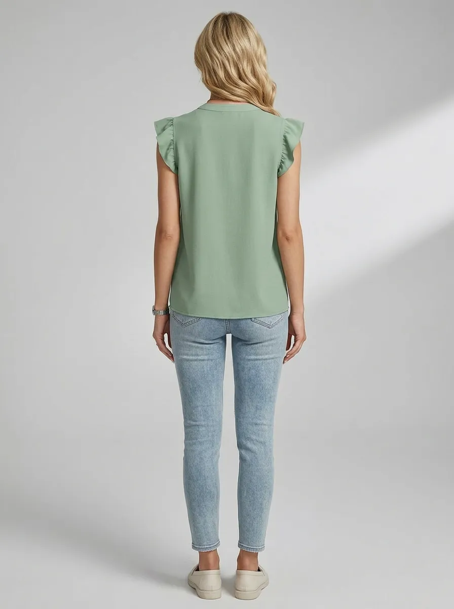 Ruffle Sleeve Button Down Blouse
