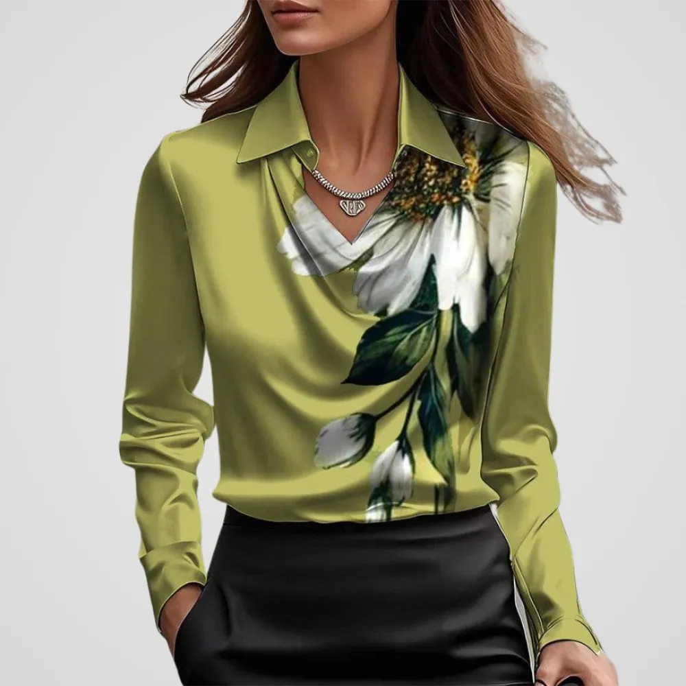 Draped Neck Satin Blouse