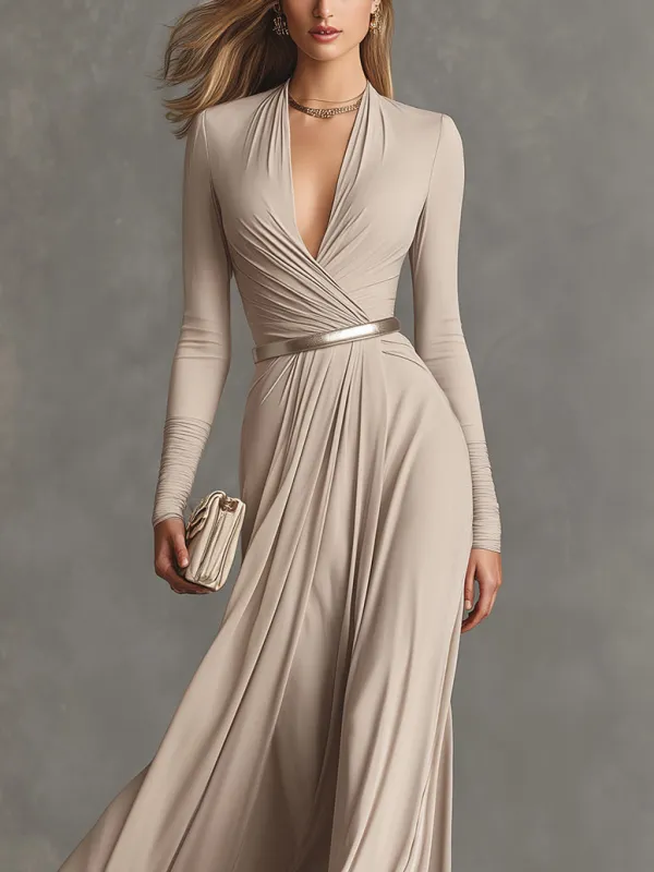 Pleated Wrap Maxi Dress
