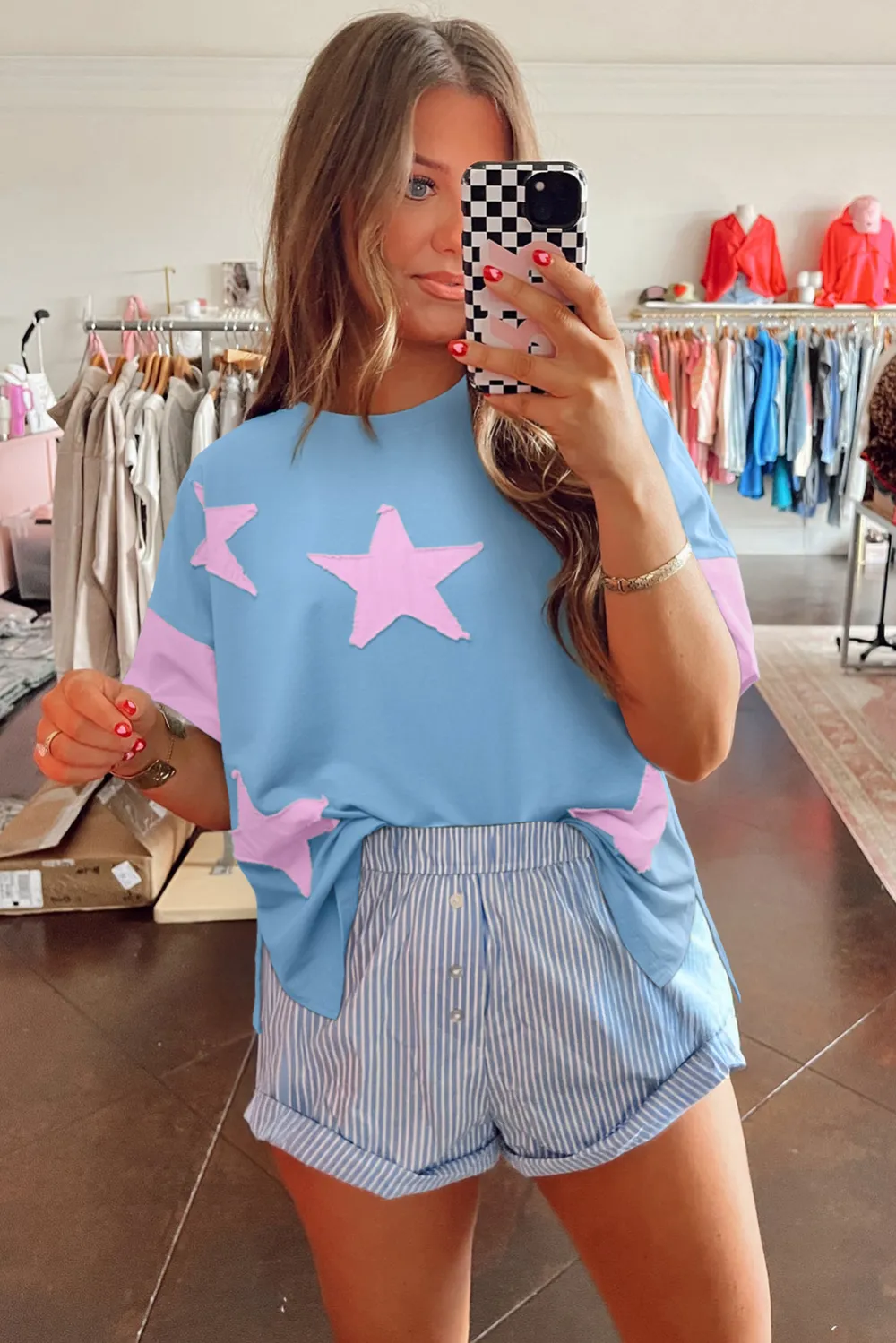 Myosotis Frayed Denim Star Patched Tee
