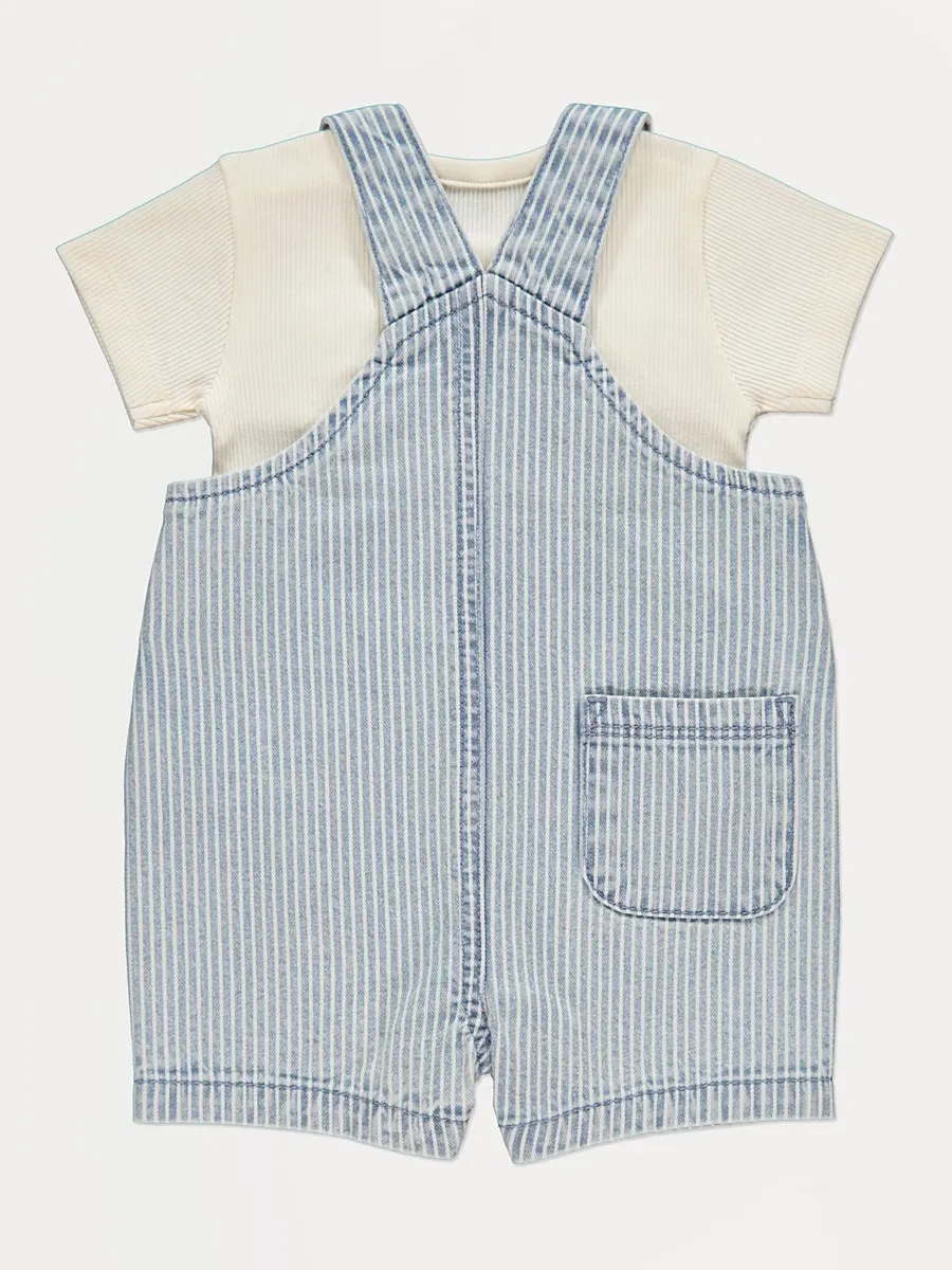 Striped Food Embroidered Dungaree Outfit