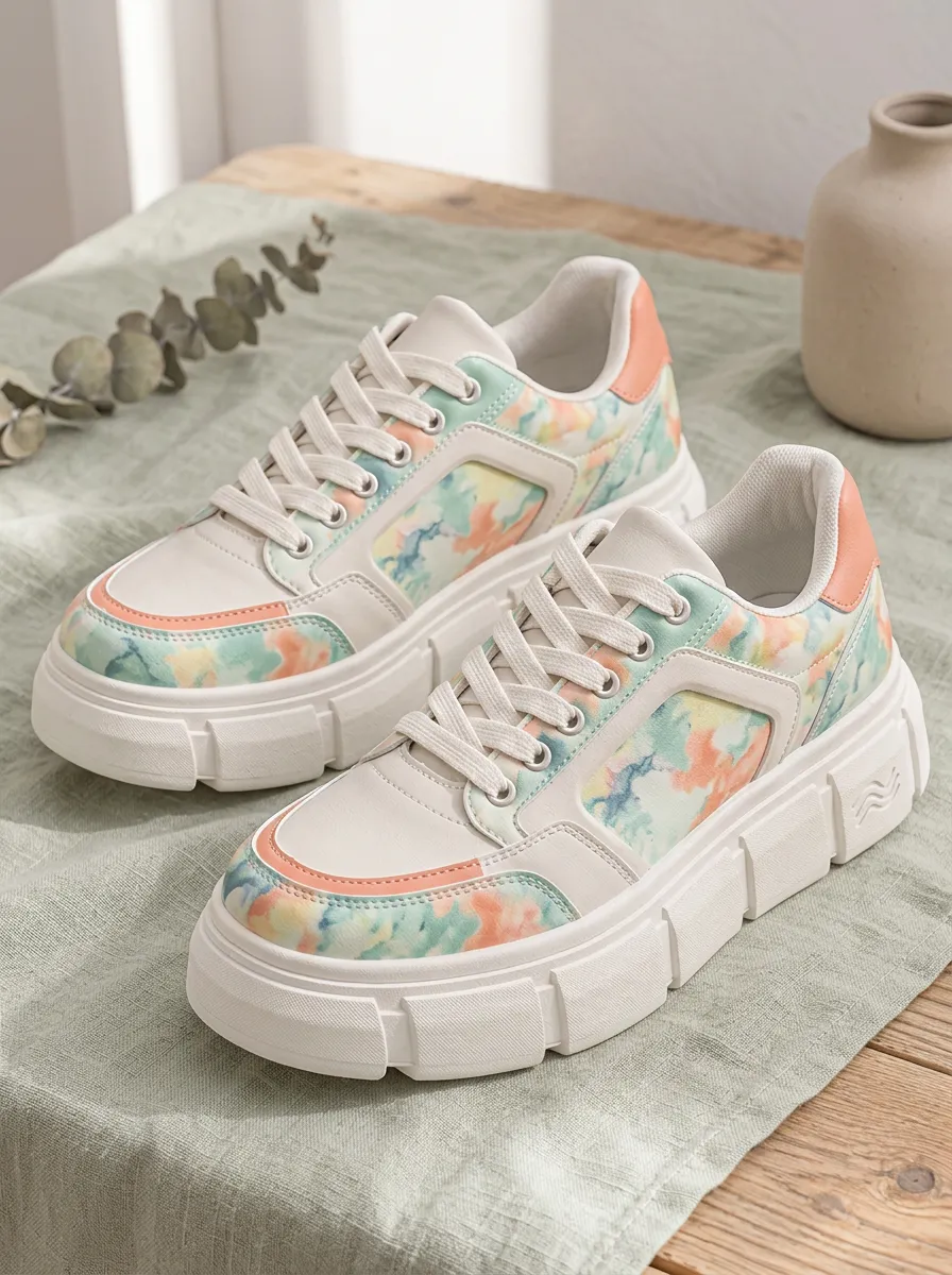 Women's Everyday Pastel Tie-Dye Pattern Skate Shoes