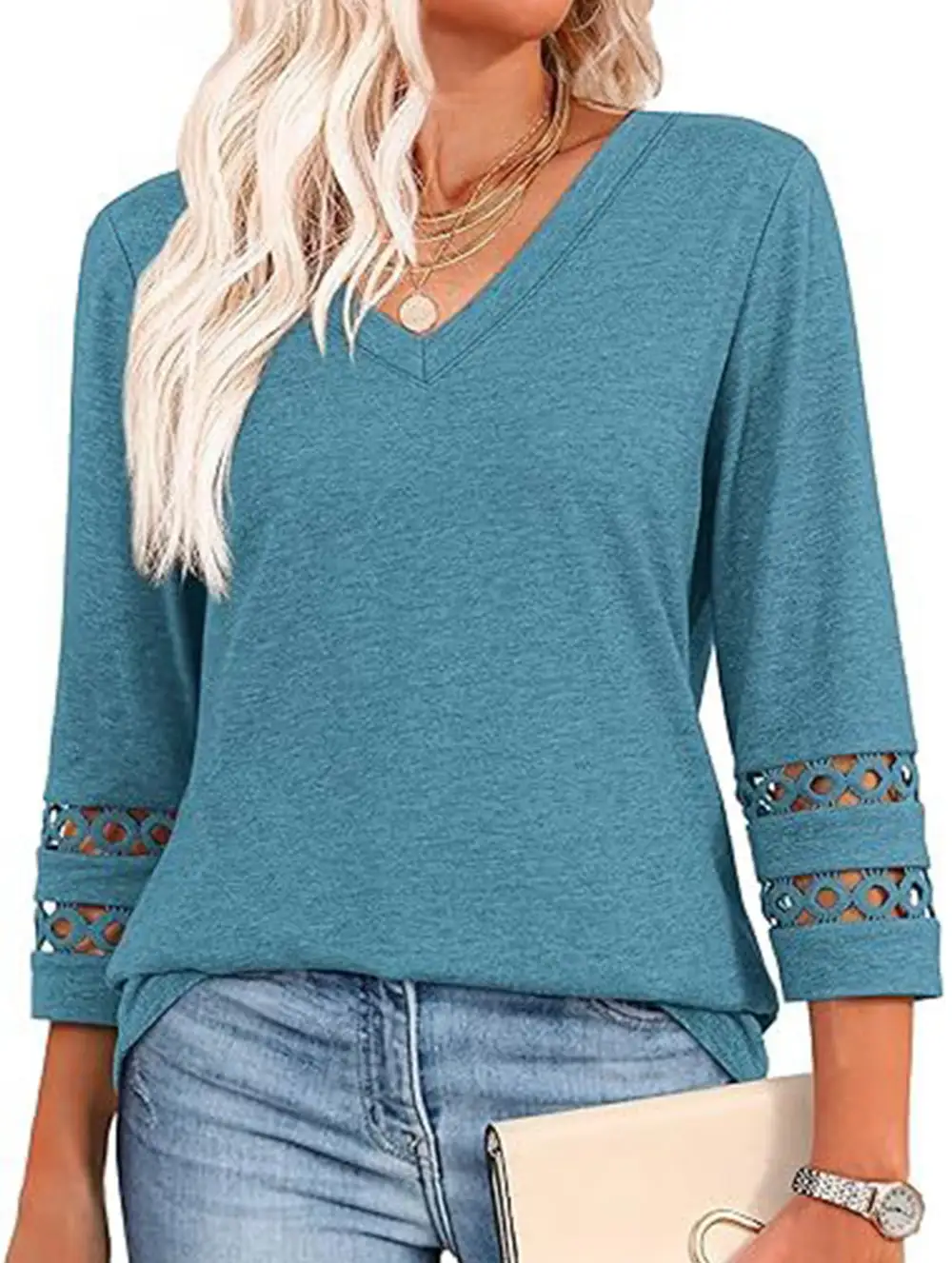 V-Neck Lace Trim Top