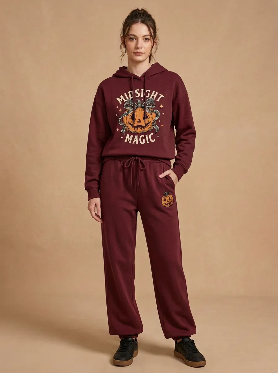 Women's Halloween Magic Pumpkin Bow Printed Lounge Set