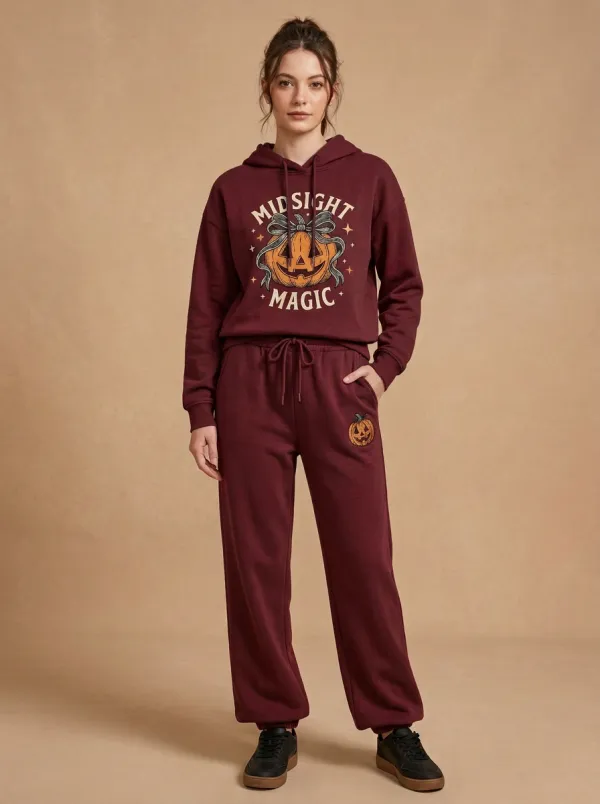 Women's Halloween Magic Pumpkin Bow Printed Lounge Set