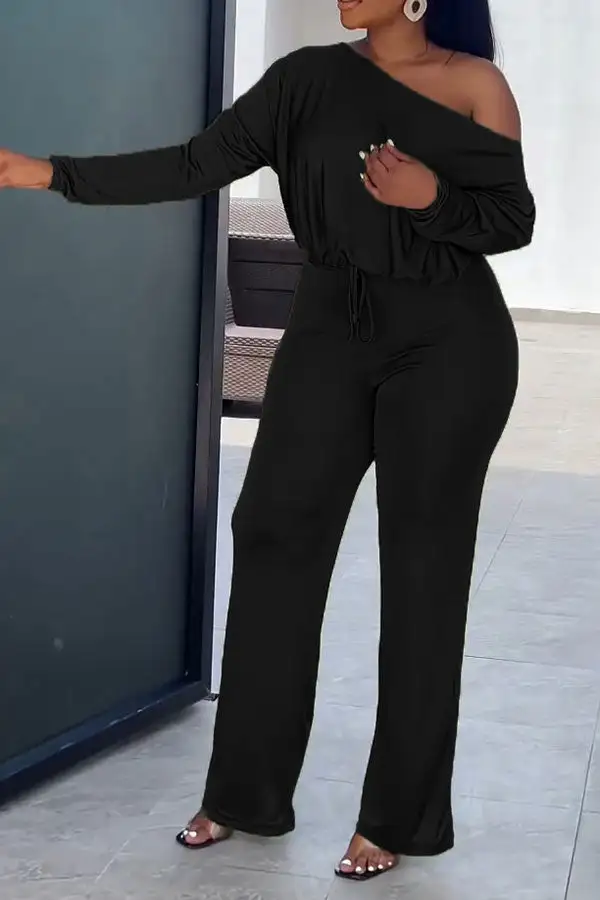 Drawstring Slash Neck Batwing Sleeve Jumpsuit