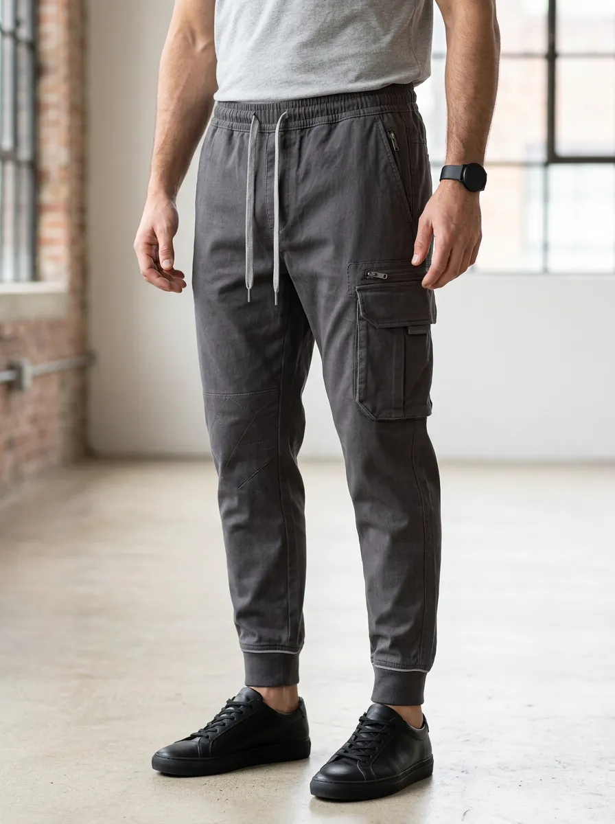 Refined Graphic Print Essential Men's Cargo Jogger Pants