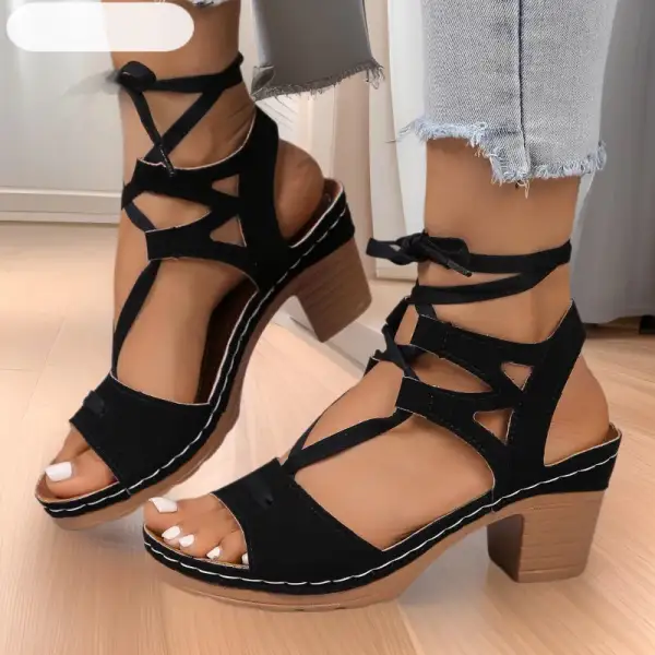 Block Heel Peep Toe Wedge Sandals