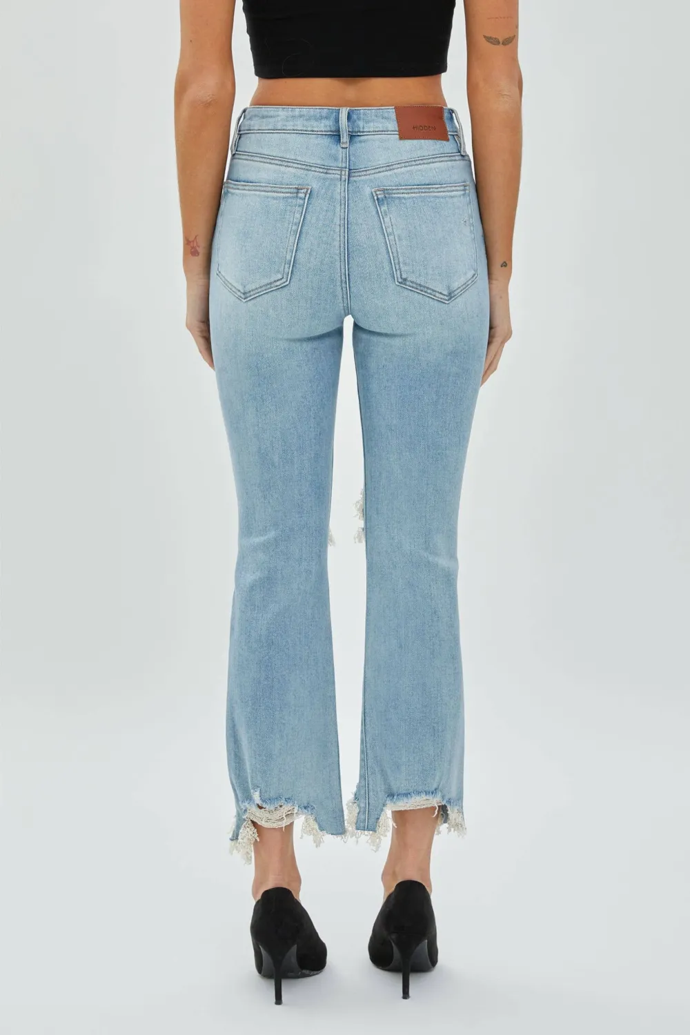 Sequin Flared Cropped Distressed Jeans