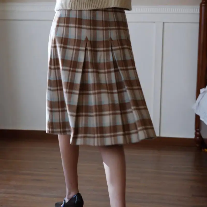 Modern Office Plaid Pleated Skirt