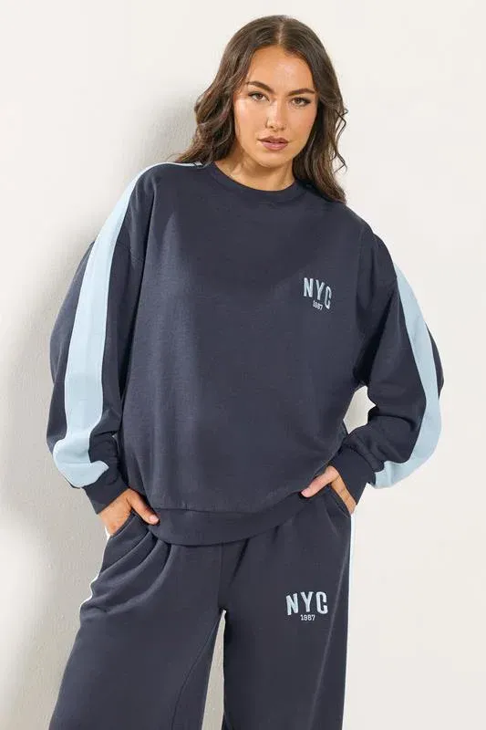 Navy Blue 'NYC' Side Stripe Sweatshirt