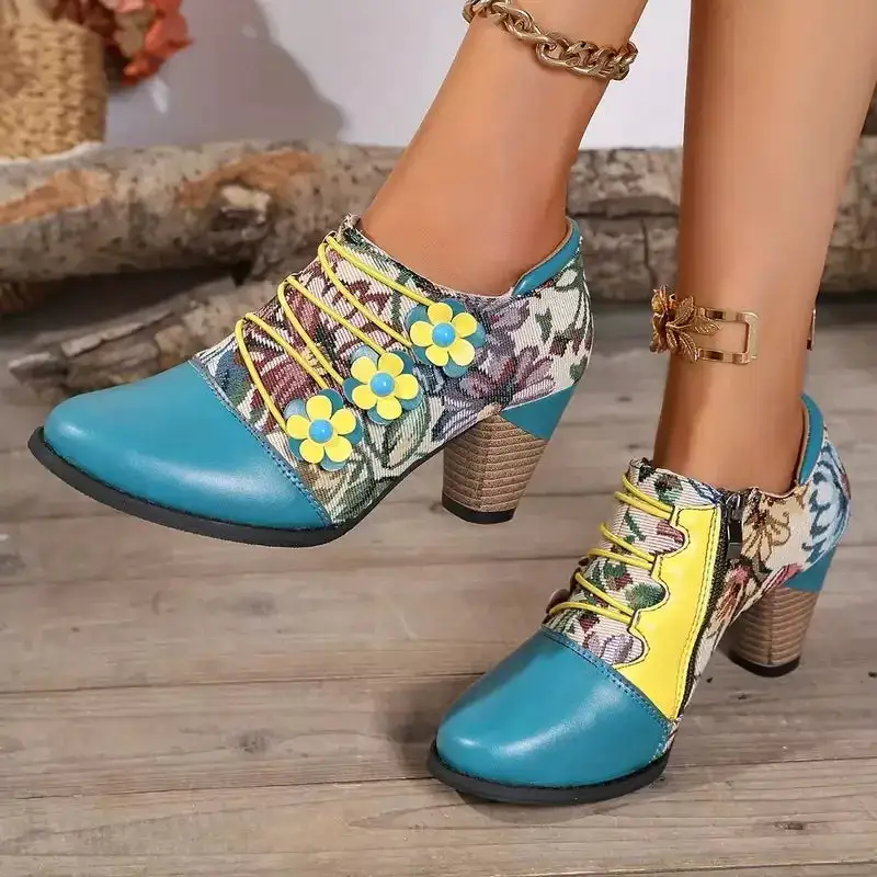Lace Up Block Heel Ankle Boots