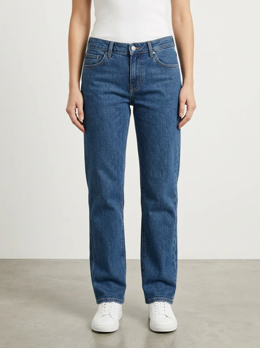 Women's Classic Contrast-Stitch Mid-Rise Straight-Leg Jeans