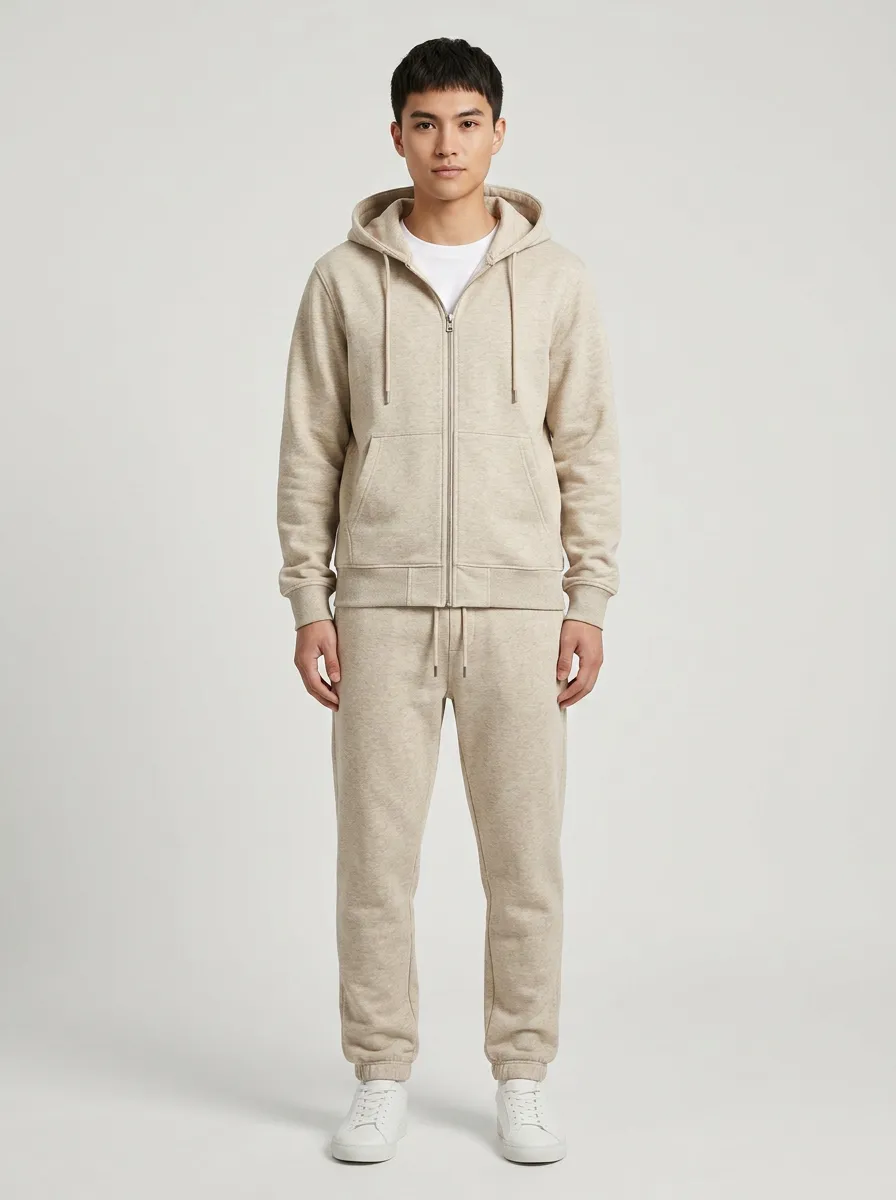 Unisex Soft Structure Zip-Up Hoodie Printed Tracksuit Set