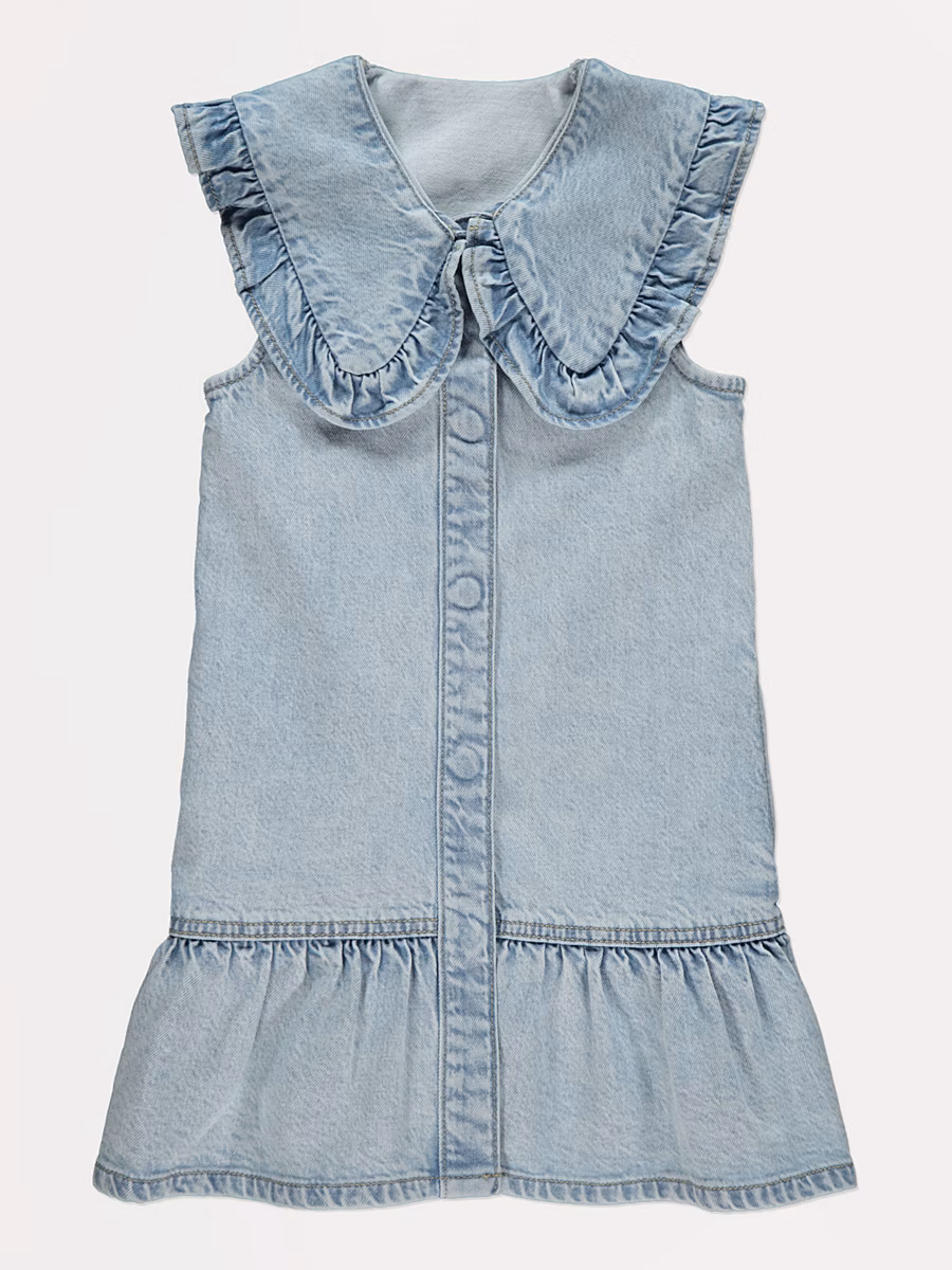 Light Wash Frill Collar Denim Sleeveless Dress detail 1
