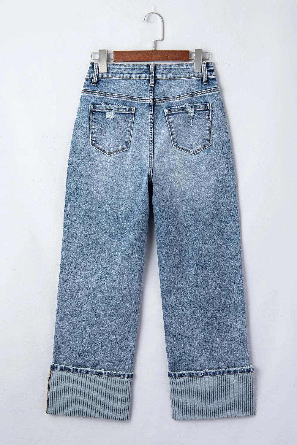 Washed Blue Cuffed Straight Jeans
