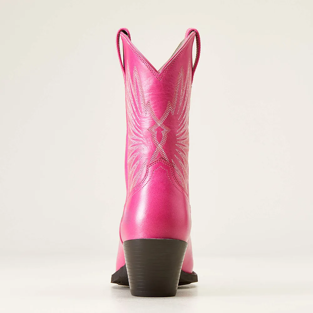 Embroidered Snip-Toe Chunky-Heel Platform Mid-Calf Boots
