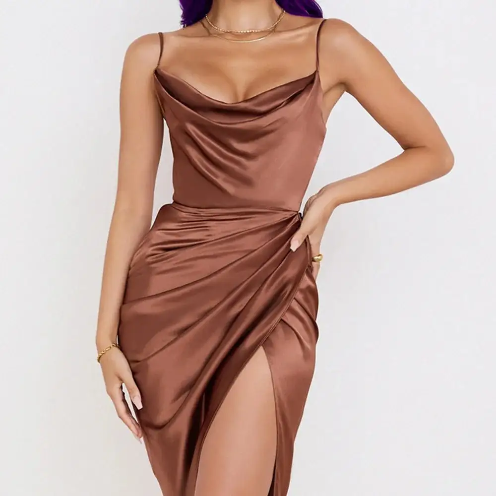 Women's Fitted Satin Floral Ruffled Dress
