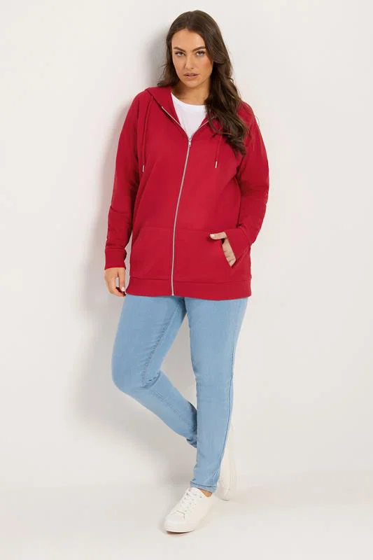 Red Zip Through Raglan Hoodie detail 1