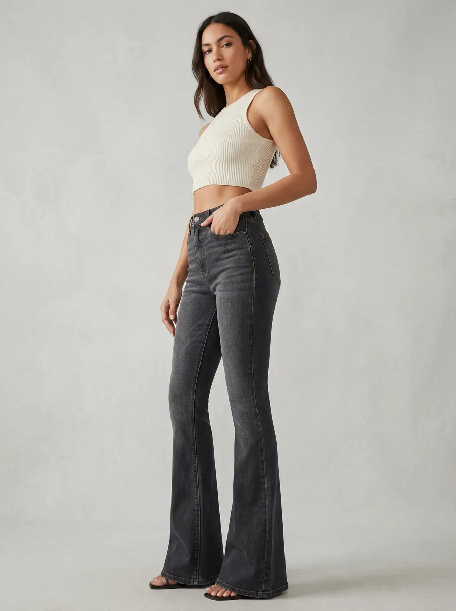 Stretch Vintage-Wash Women's High-Waist Stretch Flare Jeans