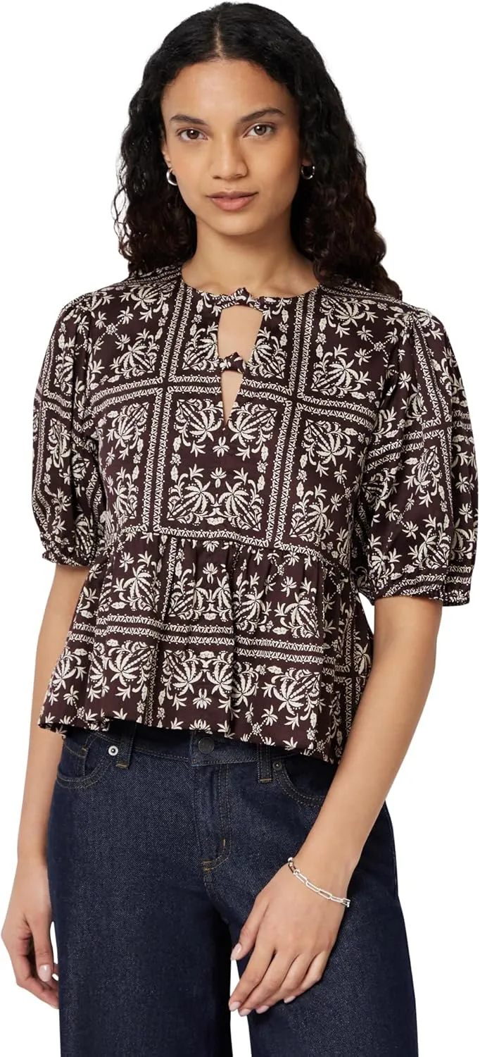 Amazon Essentials Women's Cotton Sateen Relaxed-Fit Peplum Blouse