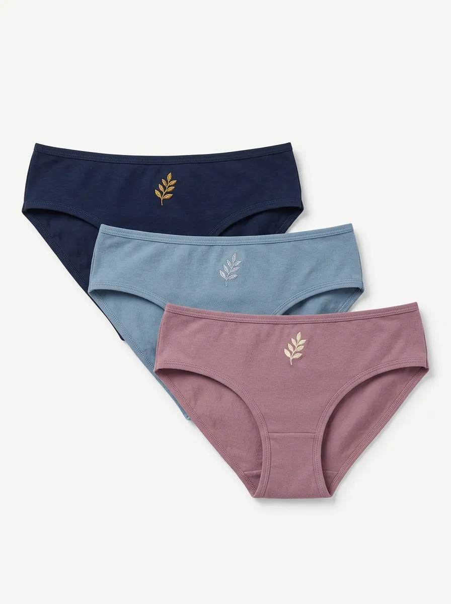 Women's Three-Pair Tonal Leaf Embroidered Everyday Brief Set