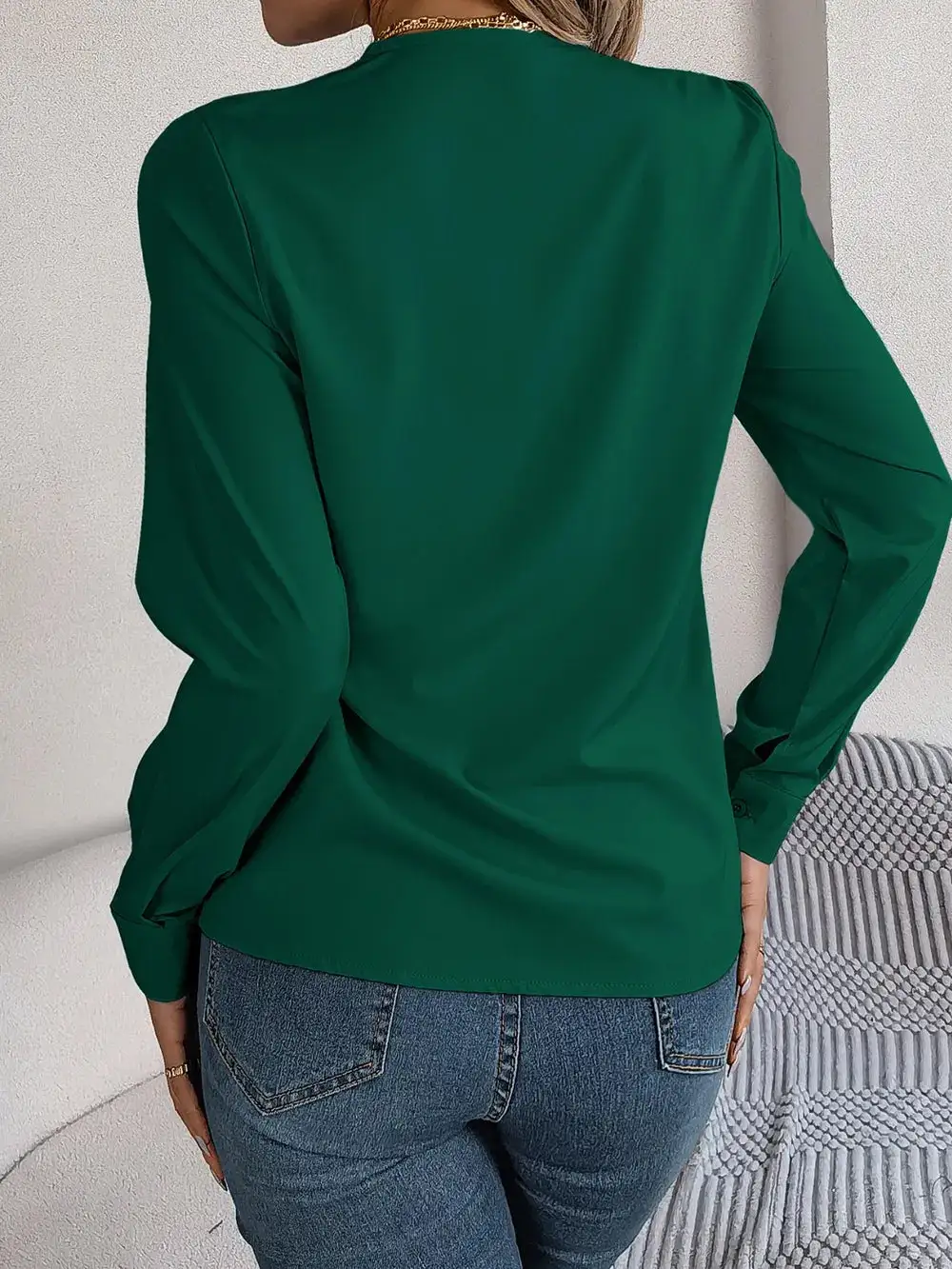 Textured V-Neck Long Sleeve Blouse