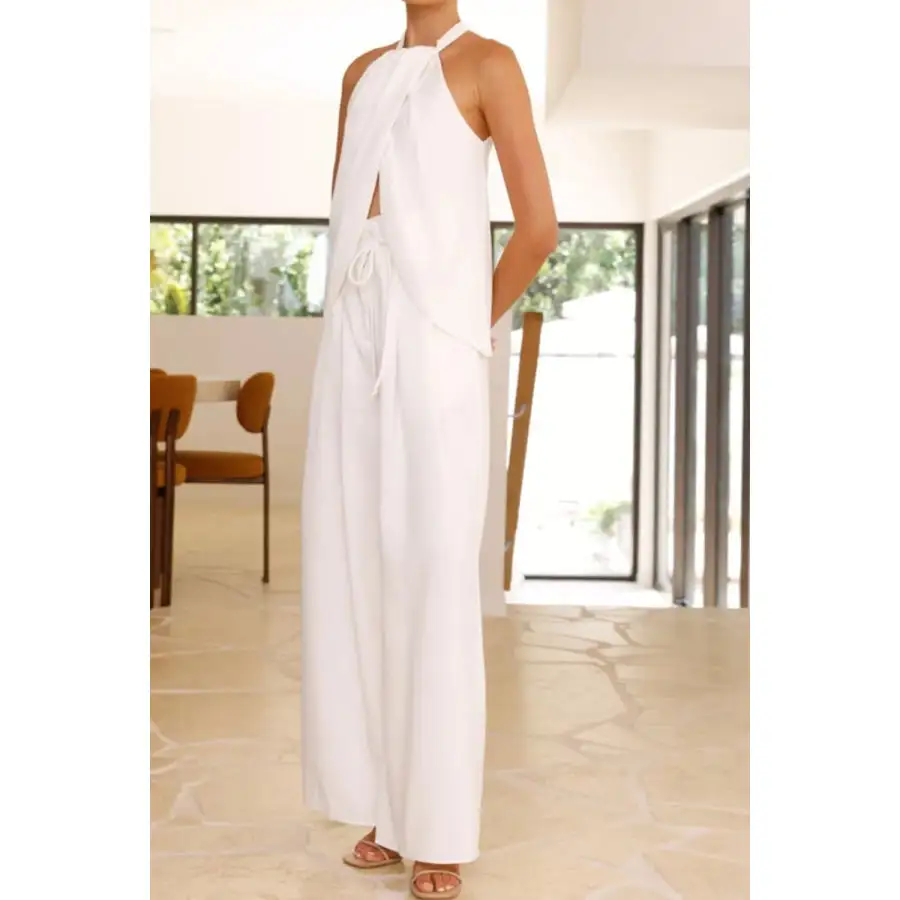 Halter Neck Top and Wide Leg Pants Set