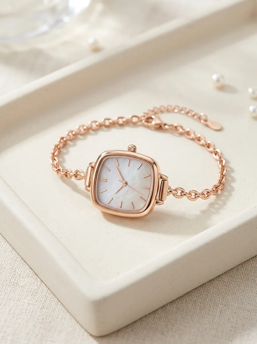 Rose Gold Mother-of-pearl Square Link Watch