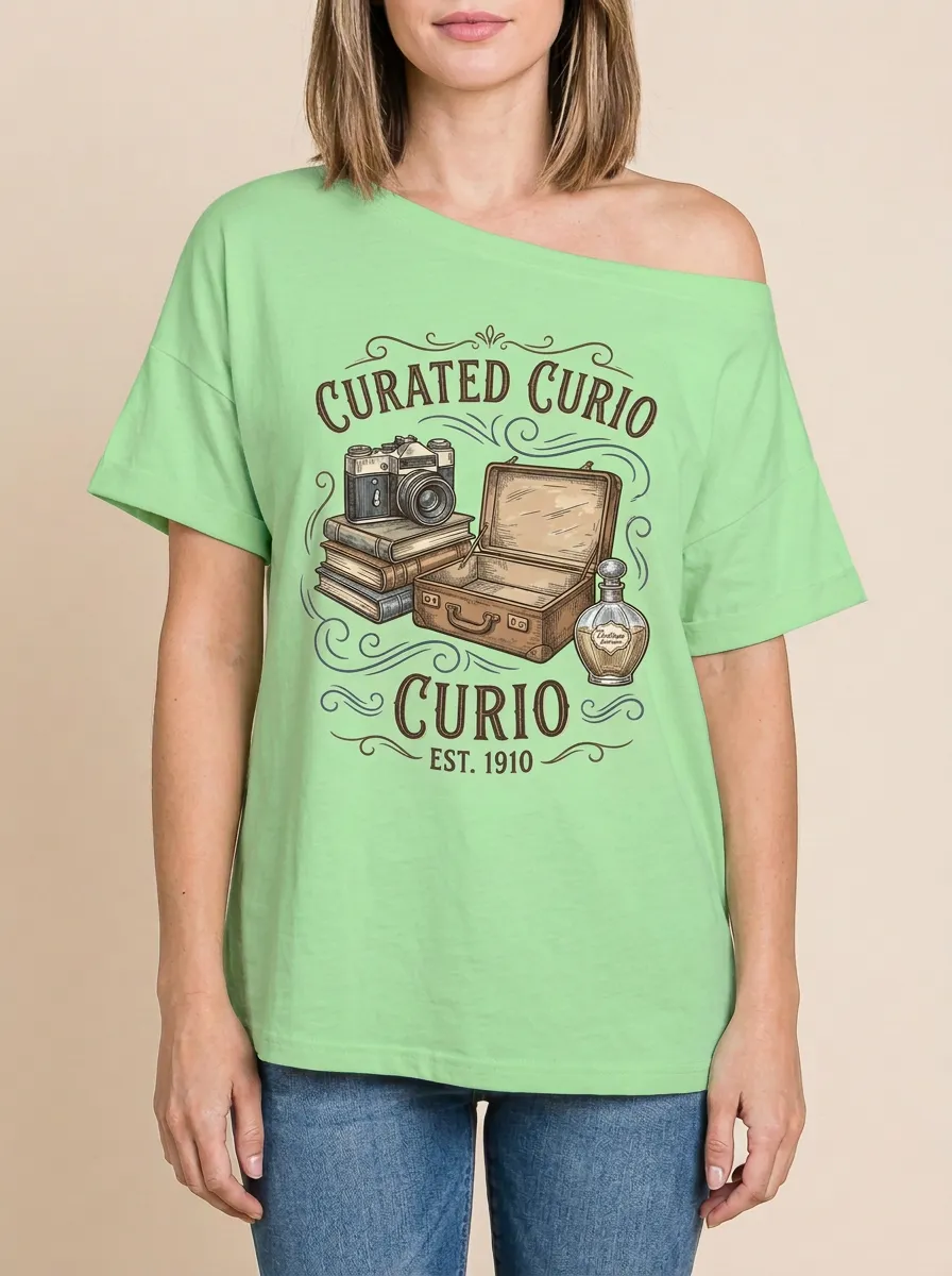 Women's Vintage Collector Camera Books Suitcase Printed T-Shirt