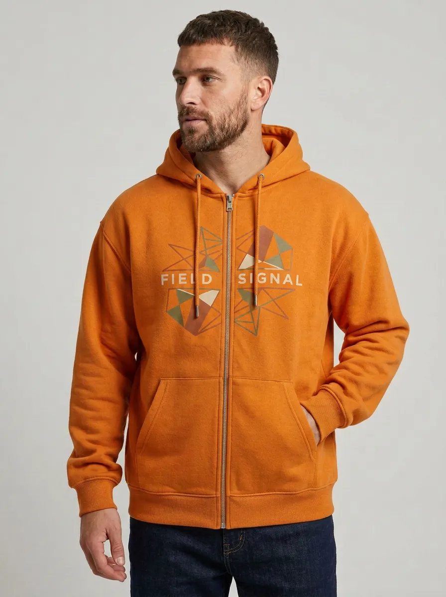 Men's Field Signal Geometric Pattern Printed Zip-up Hoodie