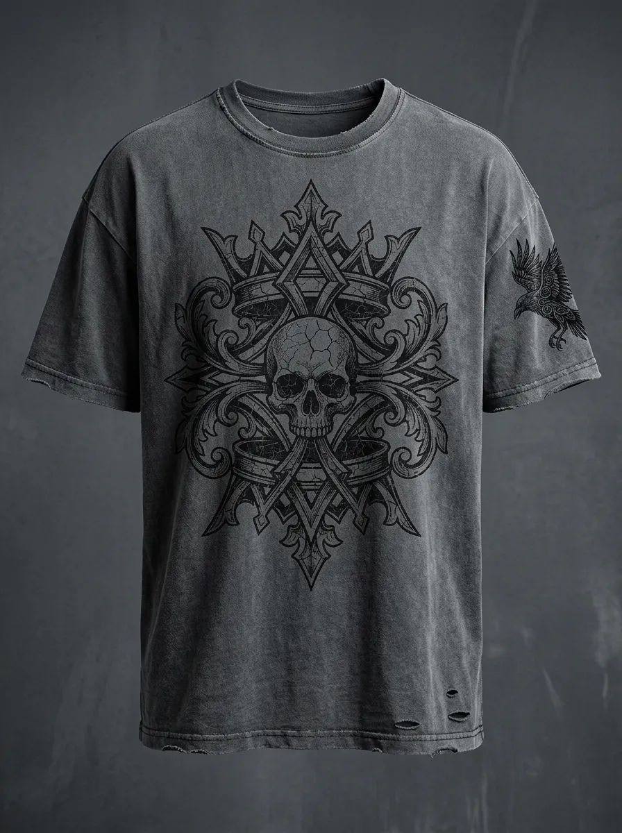 Statement Skull Raven Floral Men's Gothic T-Shirt