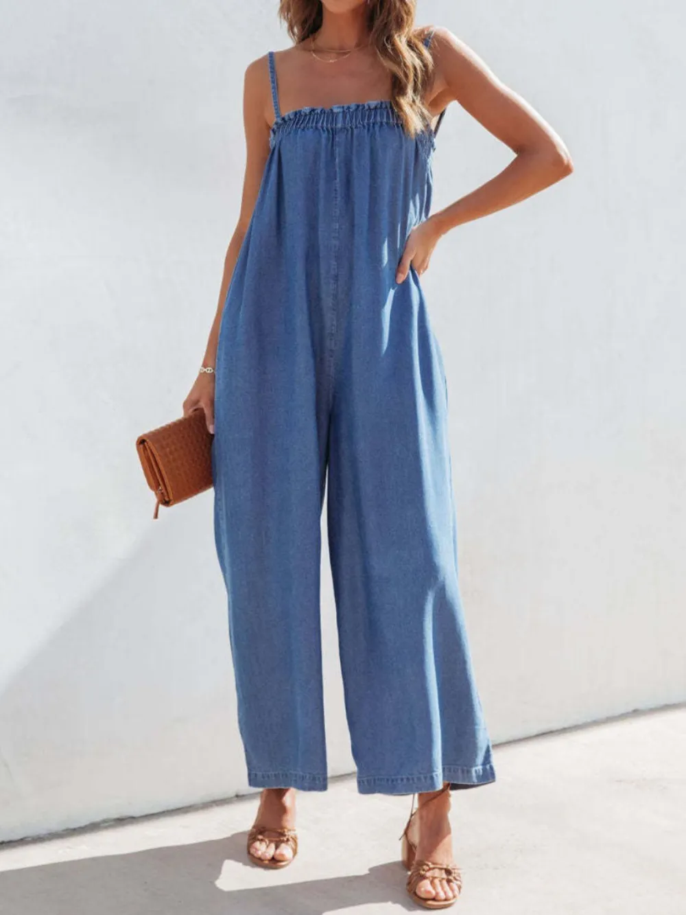 Spaghetti Strap Wide Leg Denim Everyday Accessory