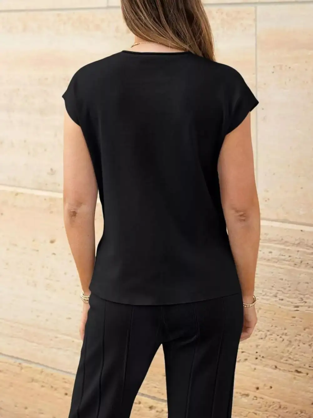 Casual Solid Cap Sleeve Top and Pants Knit Set