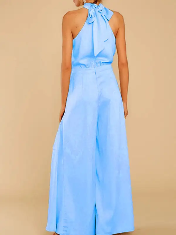 The Shoulder High Waist Jumpsuit Wide Pants