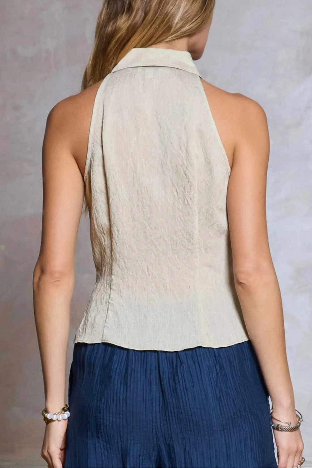 Button Collar Pleated Shirt