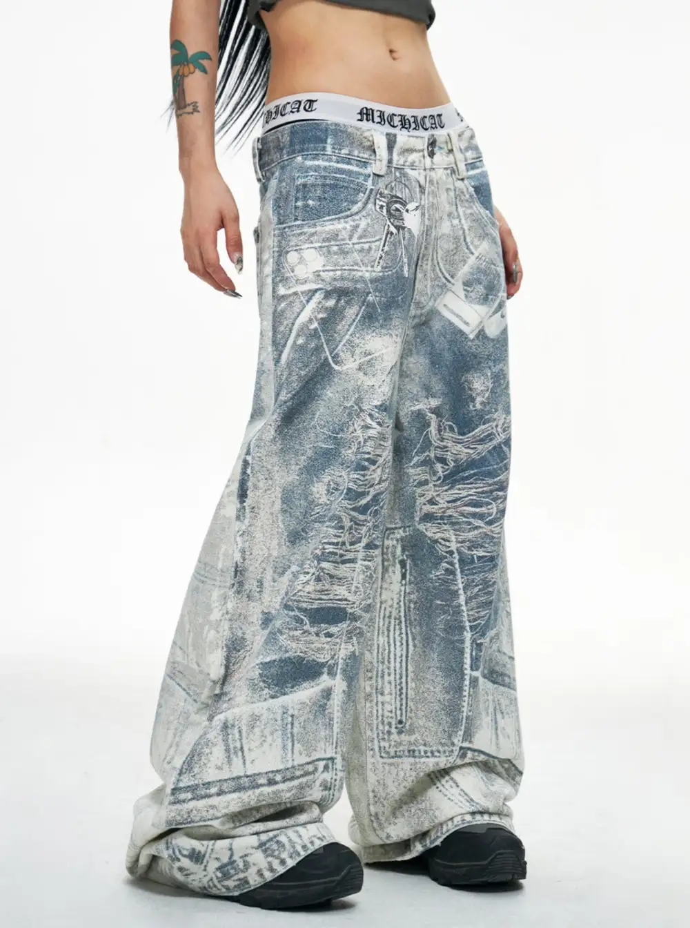 Baggy Wide-Leg Acid-Wash Jeans